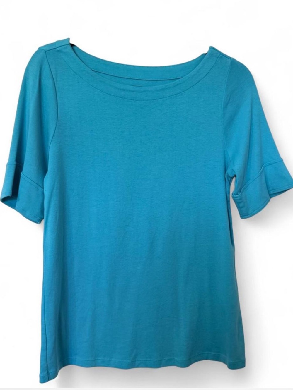 Chico's Teal Short-Sleeve Boatneck Knit Top